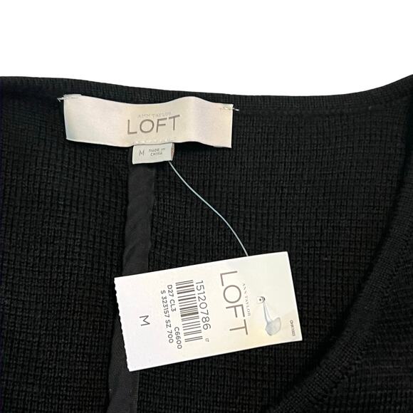 LOFT Black Wool Blend Moto Sweater Jacket Asymmetrical Zip Cardigan Workwear - Picture 3 of 11